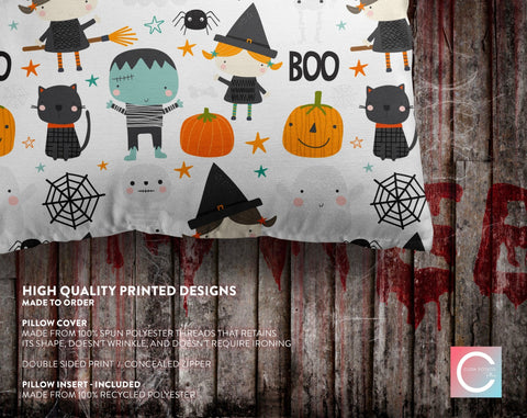 Halloween Witch and Frankenstein Pillow Throw Cover with Insert - Cush Potato Pillows