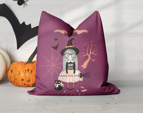 Halloween Witch Purple Pillow Throw Cover with Insert - Cush Potato Pillows