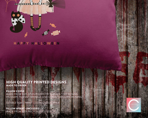 Halloween Witch Purple Pillow Throw Cover with Insert - Cush Potato Pillows