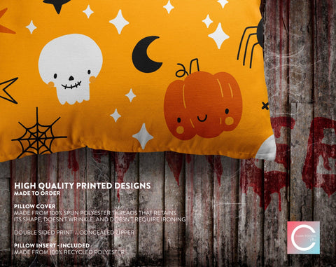 Happy Halloween Shy Ghosts and Bats with Pumpkin and Candy Orange Pillow Throw Cover - Cush Potato Pillows