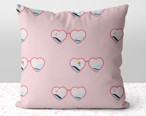 Heart Sunglasses Summer Fun Pink Pillow Throw Cover with Insert - Cush Potato Pillows