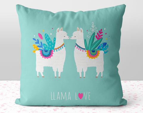 Kissing Llama Love Turquoise Pillow Throw Cover with Insert - Cush Potato Pillows