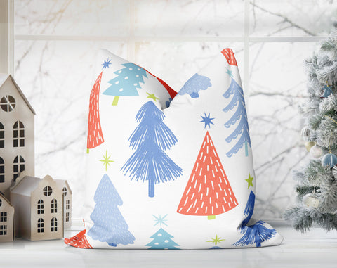 Marvelous Christmas Trees Blue, Orange and White Pillow Throw - Cush Potato Pillows