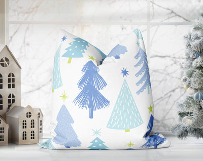 Marvelous Christmas Trees Blue Pillow Throw - Cush Potato Pillows