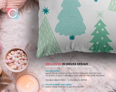 Marvelous Christmas Trees Green and White Pillow Throw - Cush Potato Pillows