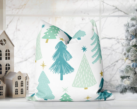 Marvelous Christmas Trees Green and White Pillow Throw - Cush Potato Pillows