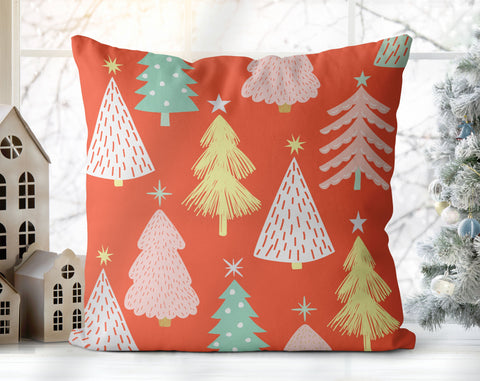 Marvelous Christmas Trees Orange, Pink and White Pillow Throw - Cush Potato Pillows