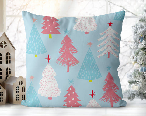 Marvelous Christmas Trees Pastel Blue Pillow Throw - Cush Potato Pillows