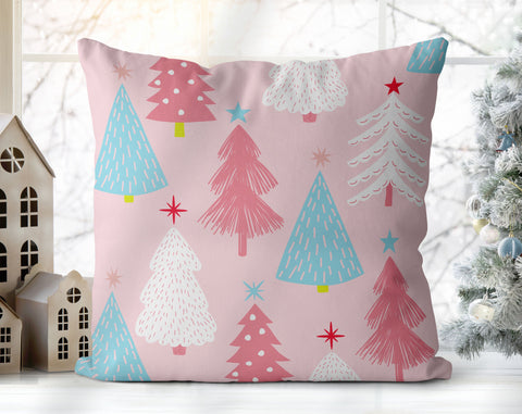 Marvelous Christmas Trees Pastel Pink Pillow Throw - Cush Potato Pillows