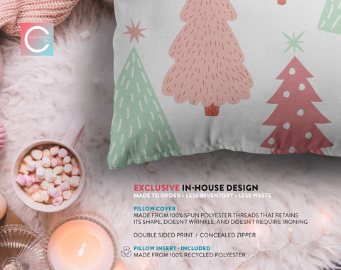 Marvelous Christmas Trees Pink, Green and White Pillow Throw - Cush Potato Pillows