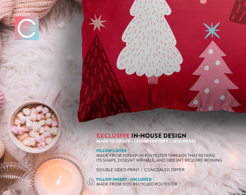 Marvelous Christmas Trees Red, Pink and White Pillow Throw - Cush Potato Pillows