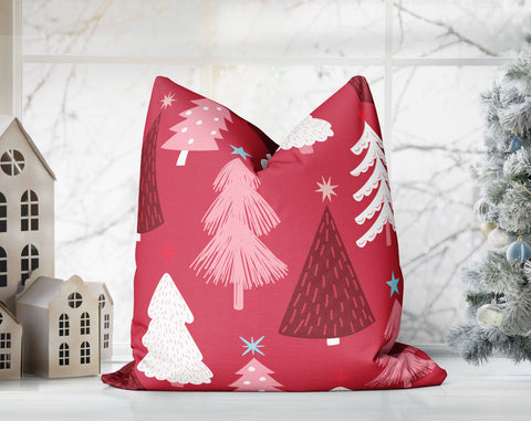 Marvelous Christmas Trees Red, Pink and White Pillow Throw - Cush Potato Pillows