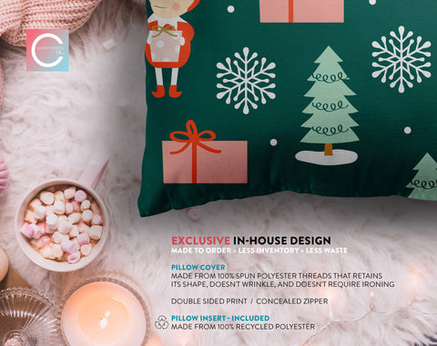 Mischievous Christmas Elves Green and Orange Pillow Throw - Cush Potato Pillows