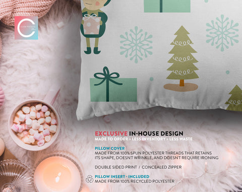 Mischievous Christmas Elves Green and White Pillow Throw - Cush Potato Pillows