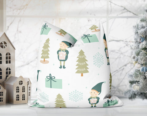 Mischievous Christmas Elves Green and White Pillow Throw - Cush Potato Pillows
