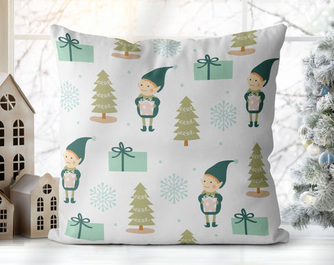 Mischievous Christmas Elves Green and White Pillow Throw - Cush Potato Pillows