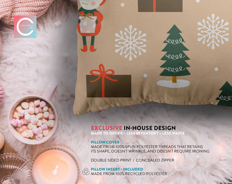 Mischievous Christmas Elves Mole, Beige Pillow Throw - Cush Potato Pillows