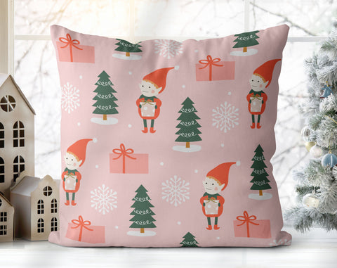 Mischievous Christmas Elves Pink Pillow Throw - Cush Potato Pillows