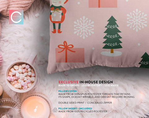 Mischievous Christmas Elves Pink Pillow Throw - Cush Potato Pillows