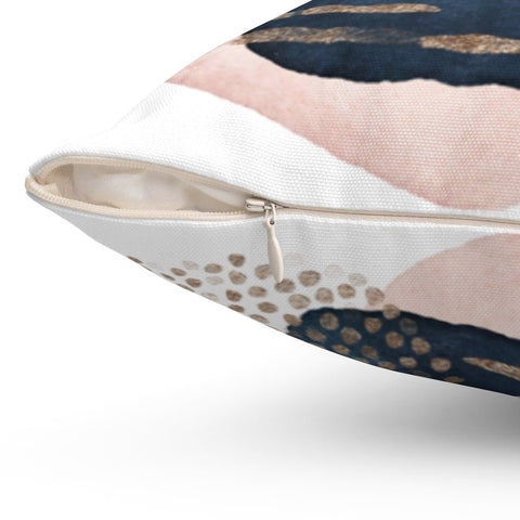 Modern Glam Dots Shapes Blue Square Pillow with Pink and Gold Printed Accents with Cover Throw with Insert - Cush Potato Pillows