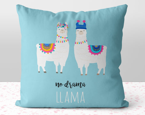 No Drama Llama Blue Pillow Throw Cover with Insert - Cush Potato Pillows
