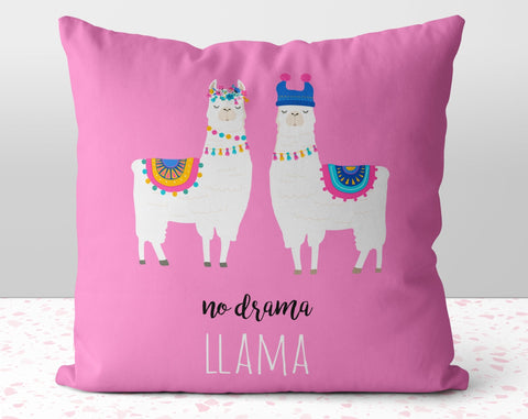 No Drama Llama Pink Fusia Square Pillow Cover Throw - Cush Potato Pillows