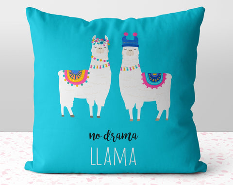 No Drama Llama Teal Turquoise Pillow Throw Cover with Insert - Cush Potato Pillows