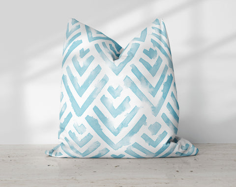 Ocean Blue Villa Watercolor Pillow Throw - Cush Potato Pillows