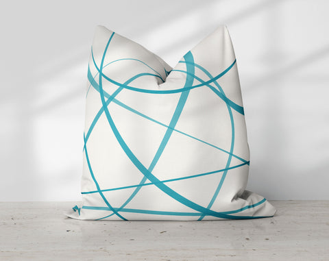 Secord Streams Bahama Blue on Off-White Cream Pillow Throw - Cush Potato Pillows