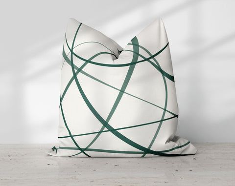 Secord Streams Forest Green on Off-White Cream Pillow Throw - Cush Potato Pillows