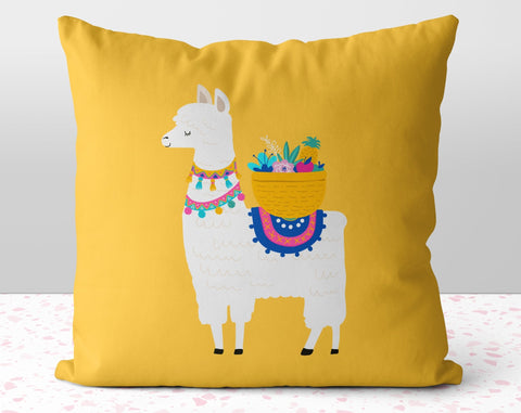 Serious Llama Yellow Pillow Throw Cover with Insert - Cush Potato Pillows