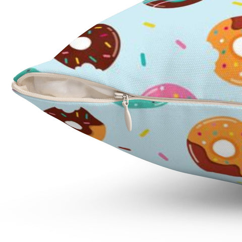 So Many Yummy Doughnuts Blue Pillow Throw Cover with Insert - Cush Potato Pillows