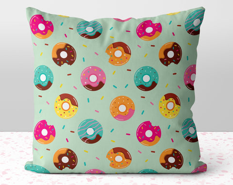 So Many Yummy Doughnuts Mint Green Pillow Throw Cover with Insert - Cush Potato Pillows