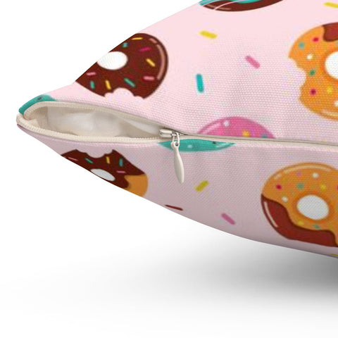 So Many Yummy Doughnuts Pink Square Pillow Cover Throw - Cush Potato Pillows