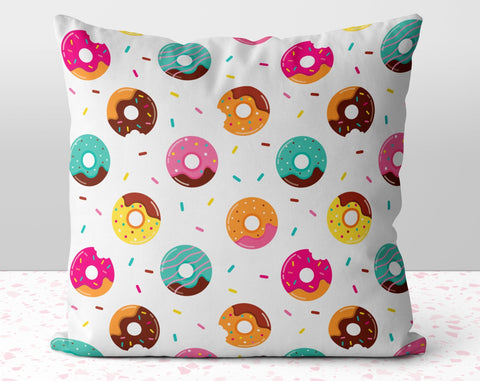 So Many Yummy Doughnuts White Pillow Throw Cover with Insert - Cush Potato Pillows
