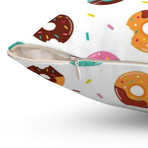 So Many Yummy Doughnuts White Pillow Throw Cover with Insert - Cush Potato Pillows
