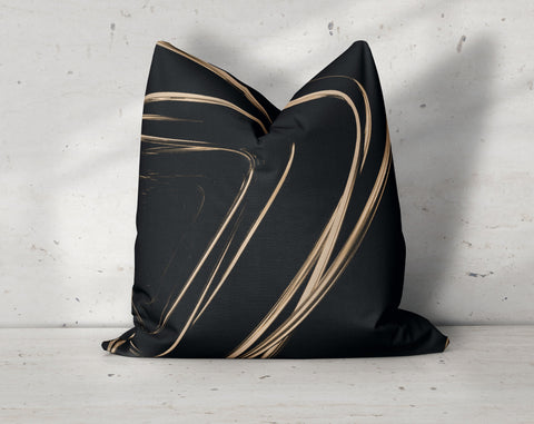 Abstract Tunnels Black and Gold Decorative Pillow Throw Cover - Cush Potato Pillows