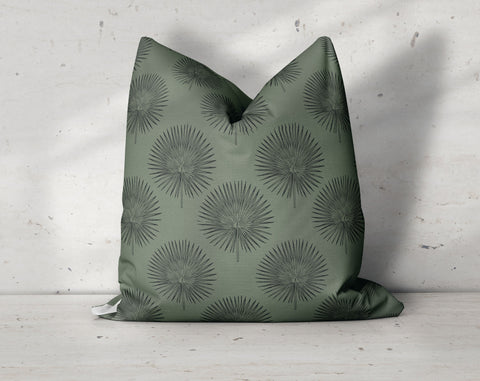 Dark Leafy Palms Sage Green Decorative Pillow Throw Cover - Cush Potato Pillows