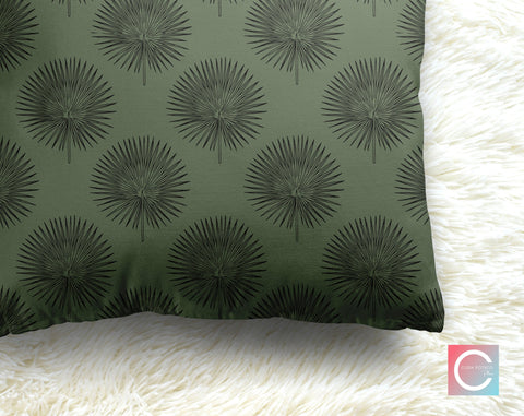 Dark Leafy Palms Sage Green Decorative Pillow Throw Cover - Cush Potato Pillows