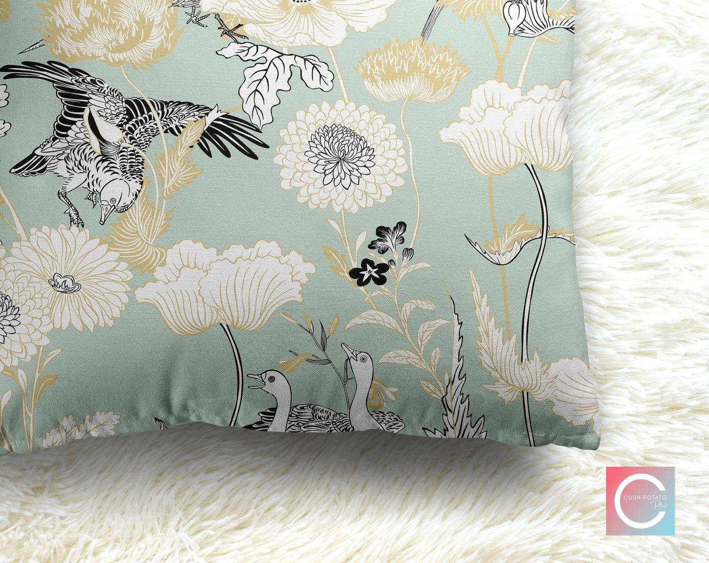 Kazumi Chinoiserie Celadon Green Decorative Pillow Throw Cover - Cush Potato Pillows