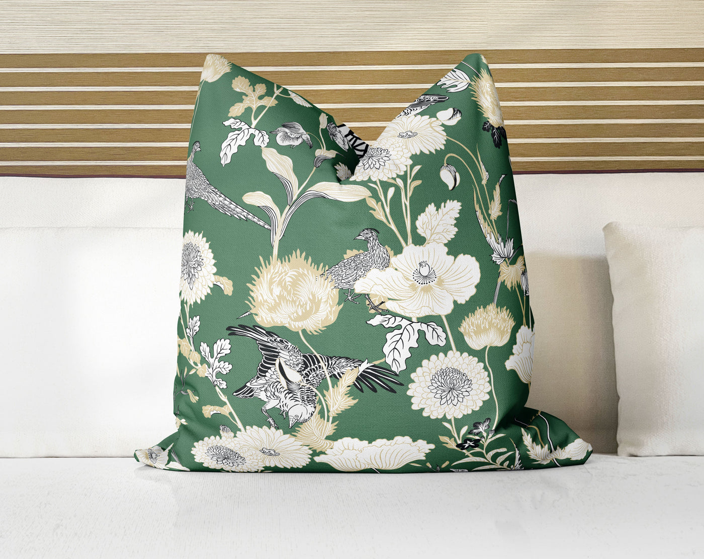 Kazumi Chinoiserie Dark Spring Green Decorative Pillow Throw Cover - Cush Potato Pillows