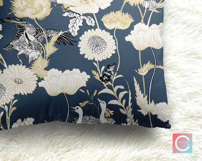 Kazumi Chinoiserie Midnight Gray Decorative Pillow Throw Cover - Cush Potato Pillows