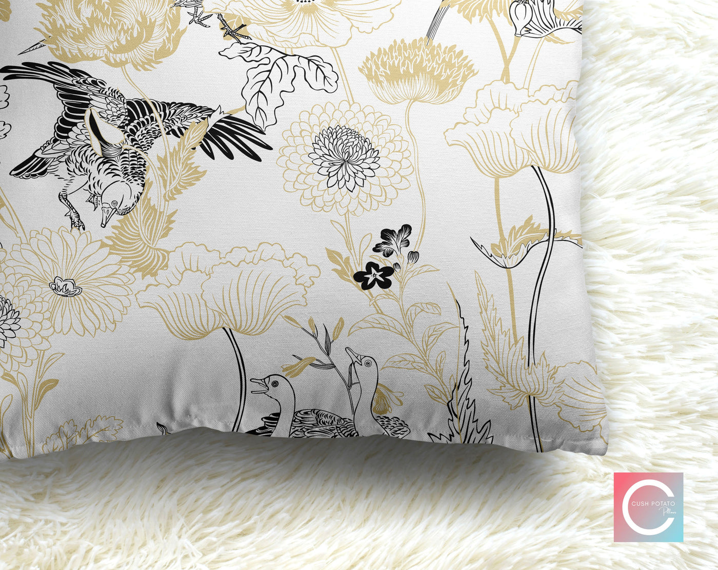 Kazumi Chinoiserie White Decorative Pillow Throw Cover - Cush Potato Pillows