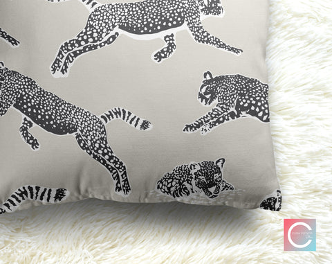 Leaping Leopards Gray Stone Decorative Pillow Throw Cover - Cush Potato Pillows