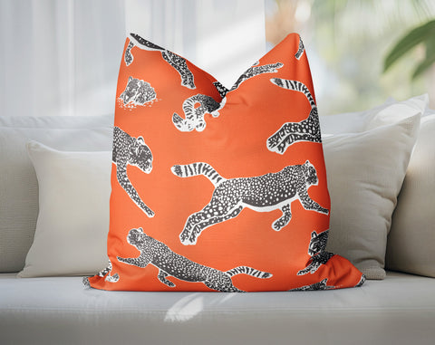 Leaping Leopards Orange Decorative Pillow Throw Cover - Cush Potato Pillows