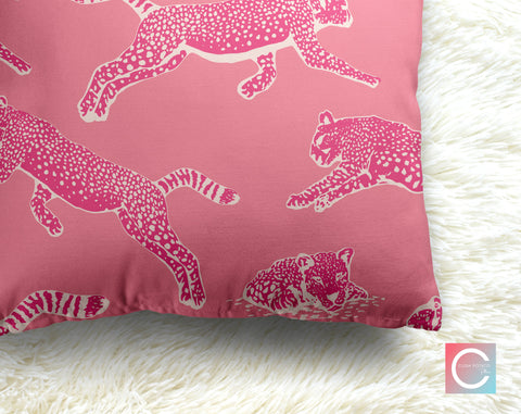 Leaping Leopards Pretty In Pink Decorative Pillow Throw Cover - Cush Potato Pillows