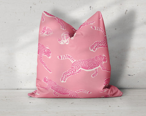 Leaping Leopards Pretty In Pink Decorative Pillow Throw Cover - Cush Potato Pillows