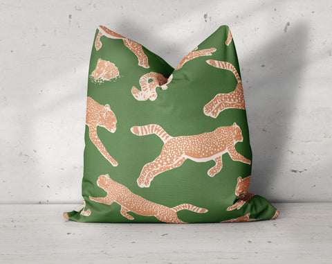 Leaping Leopards Sage Green Decorative Pillow Throw Cover - Cush Potato Pillows