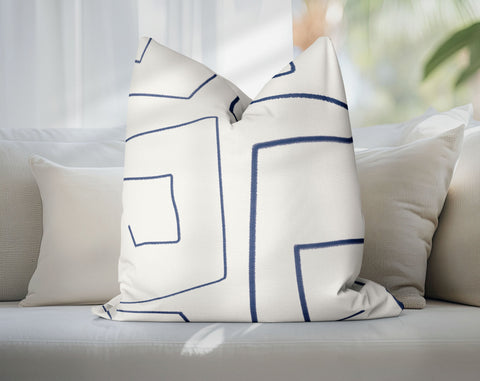 Mazey Loops Blueberry Blue on Off - White Decorative Pillow Throw Cover - Cush Potato Pillows