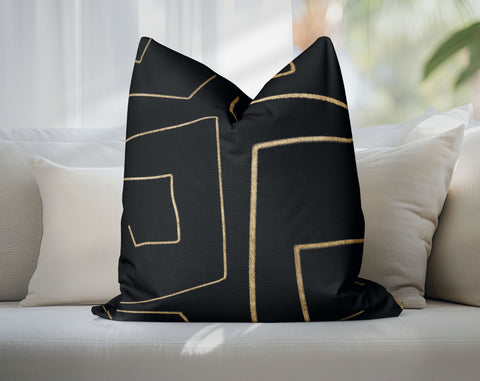 Mazey Loops Gold on Black Decorative Pillow Throw Cover - Cush Potato Pillows